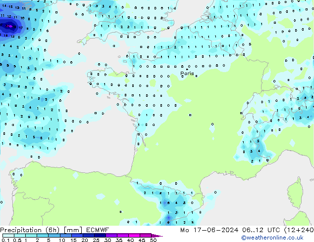Precipitação (6h) ECMWF Seg 17.06.2024 12 UTC
