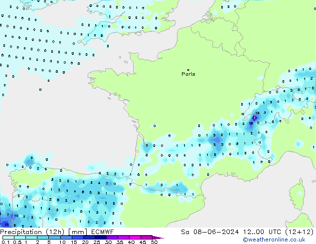 Nied. akkumuliert (12Std) ECMWF Sa 08.06.2024 00 UTC