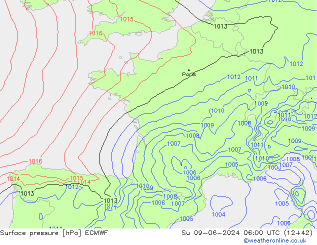 Yer basıncı ECMWF Paz 09.06.2024 06 UTC