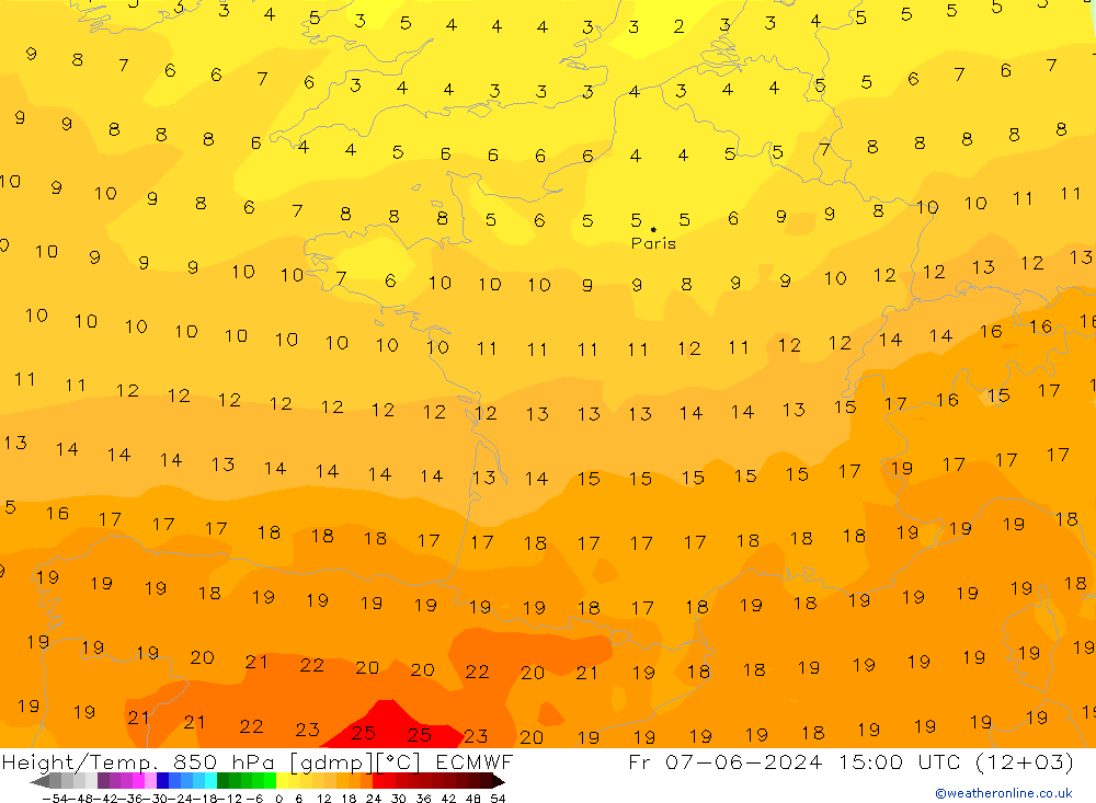 Height/Temp. 850 hPa ECMWF Pá 07.06.2024 15 UTC