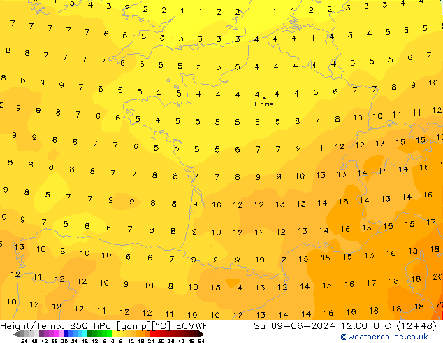 Z500/Rain (+SLP)/Z850 ECMWF  09.06.2024 12 UTC