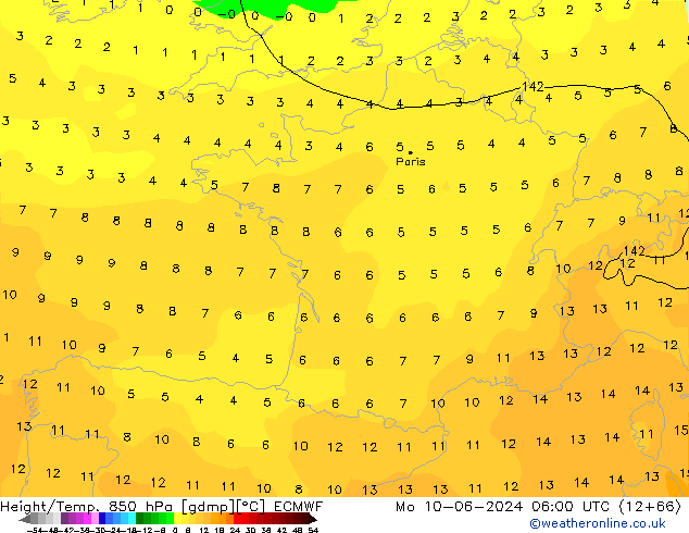 Géop./Temp. 850 hPa ECMWF lun 10.06.2024 06 UTC