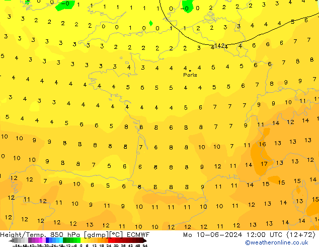 Z500/Rain (+SLP)/Z850 ECMWF Po 10.06.2024 12 UTC