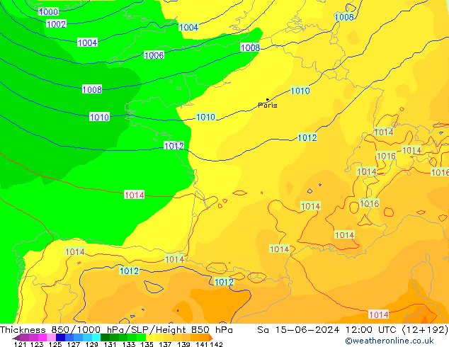 Thck 850-1000 hPa ECMWF Sáb 15.06.2024 12 UTC