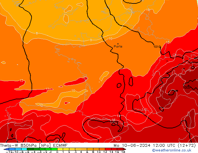 Theta-W 850hPa ECMWF Pzt 10.06.2024 12 UTC