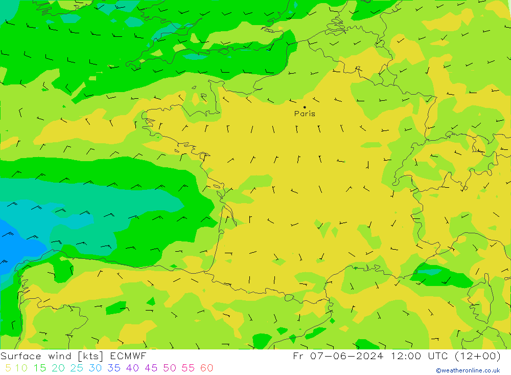 Wind 10 m ECMWF vr 07.06.2024 12 UTC