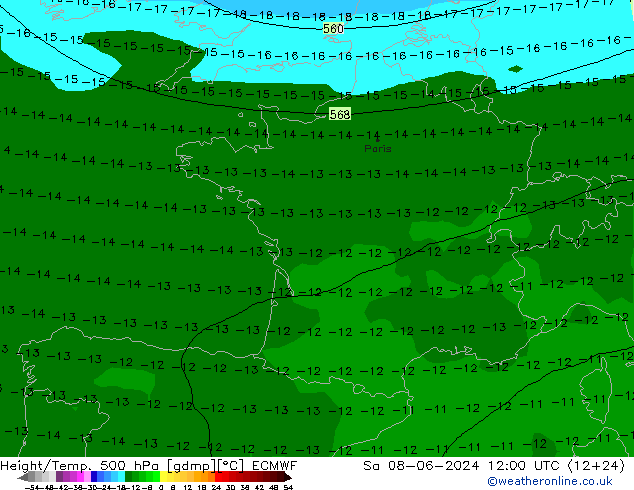 Z500/Rain (+SLP)/Z850 ECMWF sam 08.06.2024 12 UTC