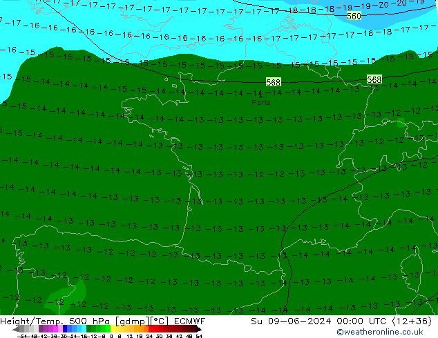 Z500/Rain (+SLP)/Z850 ECMWF So 09.06.2024 00 UTC