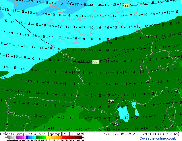 Z500/Rain (+SLP)/Z850 ECMWF  09.06.2024 12 UTC