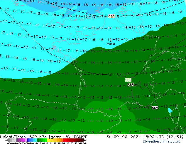 Z500/Rain (+SLP)/Z850 ECMWF Dom 09.06.2024 18 UTC