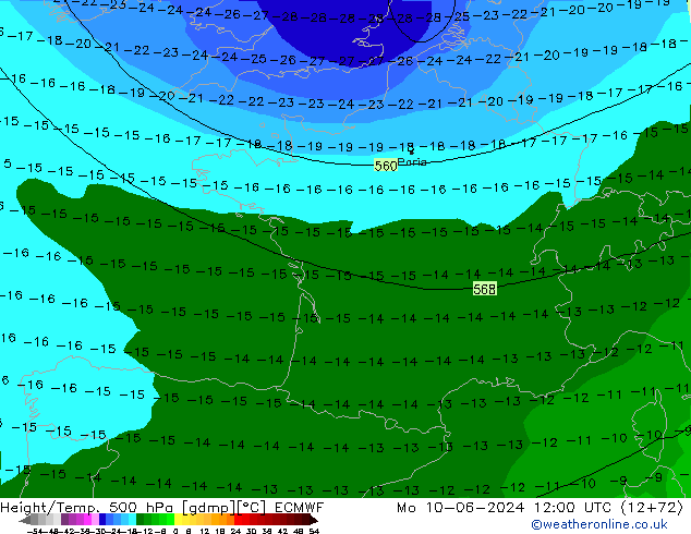 Z500/Rain (+SLP)/Z850 ECMWF Po 10.06.2024 12 UTC