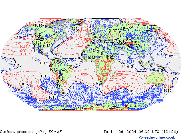 Atmosférický tlak ECMWF Út 11.06.2024 06 UTC