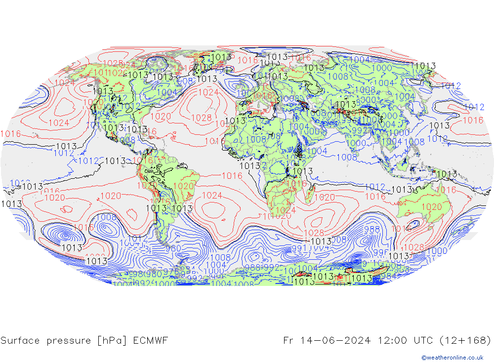 Pressione al suolo ECMWF ven 14.06.2024 12 UTC