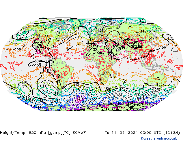 Hoogte/Temp. 850 hPa ECMWF di 11.06.2024 00 UTC