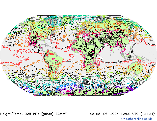 Geop./Temp. 925 hPa ECMWF sáb 08.06.2024 12 UTC