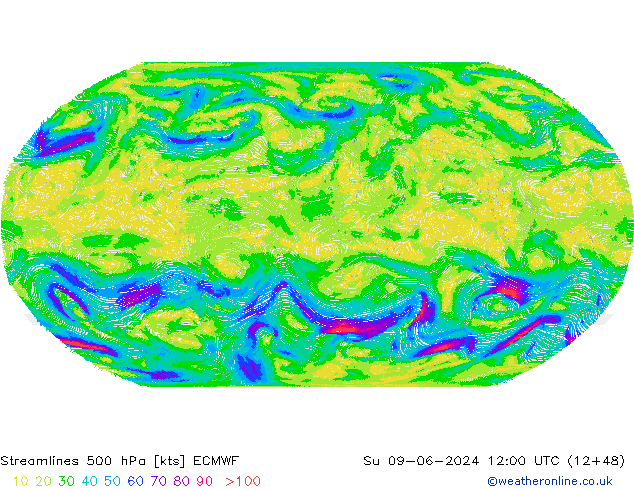 Línea de corriente 500 hPa ECMWF dom 09.06.2024 12 UTC