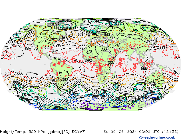 Height/Temp. 500 hPa ECMWF nie. 09.06.2024 00 UTC