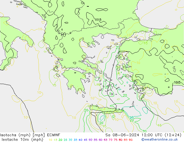 Izotacha (mph) ECMWF so. 08.06.2024 12 UTC