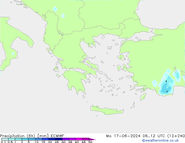 Precipitation (6h) ECMWF Mo 17.06.2024 12 UTC