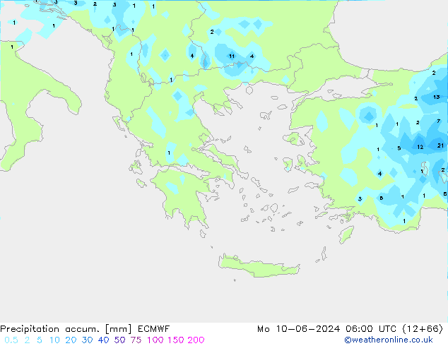 Precipitation accum. ECMWF pon. 10.06.2024 06 UTC