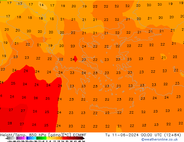 Z500/Rain (+SLP)/Z850 ECMWF Út 11.06.2024 00 UTC