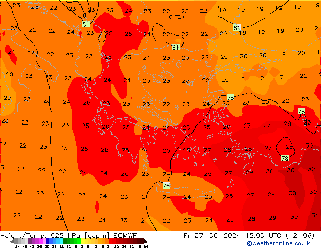 Height/Temp. 925 hPa ECMWF Fr 07.06.2024 18 UTC