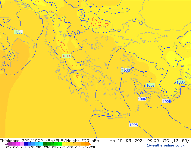 Dikte700-1000 hPa ECMWF ma 10.06.2024 00 UTC