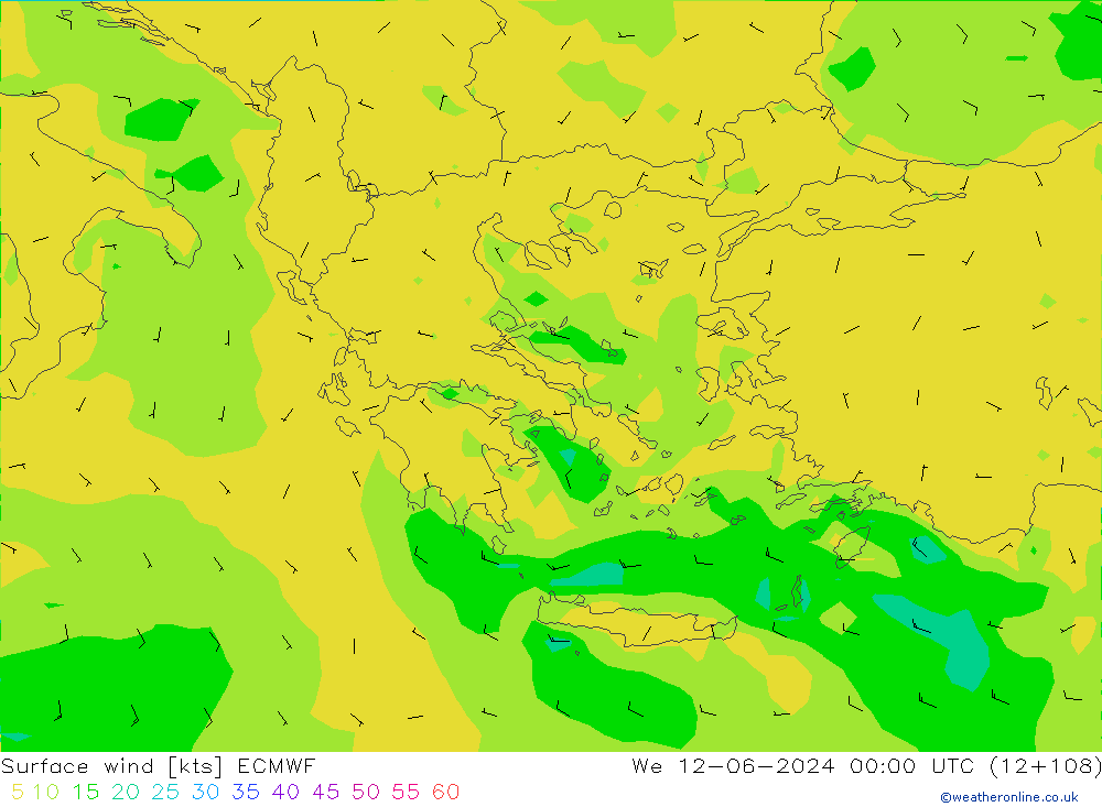 Prec 6h/Wind 10m/950 ECMWF We 12.06.2024 00 UTC