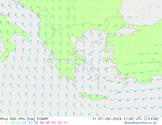 Vent 500 hPa ECMWF ven 07.06.2024 21 UTC