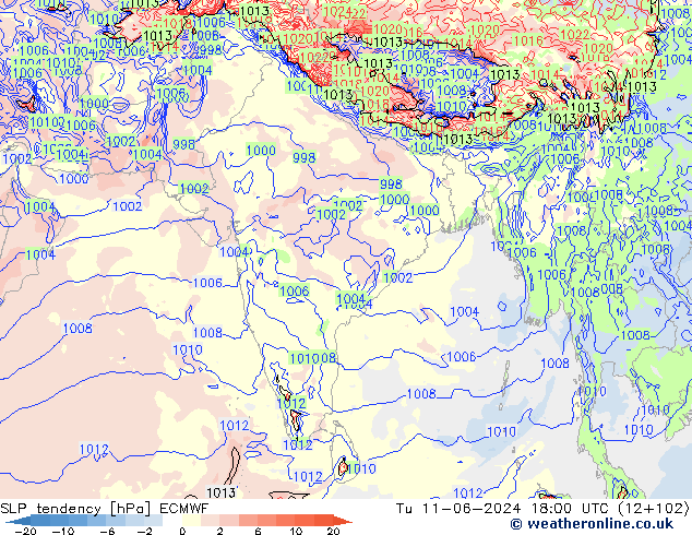 Tendencia de presión ECMWF mar 11.06.2024 18 UTC