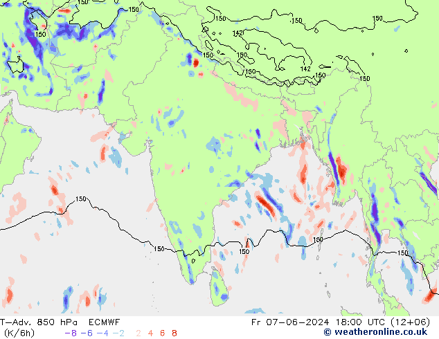 T-Adv. 850 hPa ECMWF Fr 07.06.2024 18 UTC