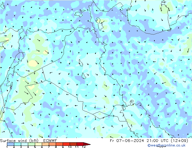 Rüzgar 10 m (bft) ECMWF Cu 07.06.2024 21 UTC