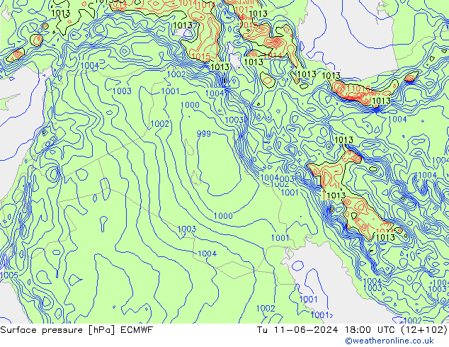 Yer basıncı ECMWF Sa 11.06.2024 18 UTC