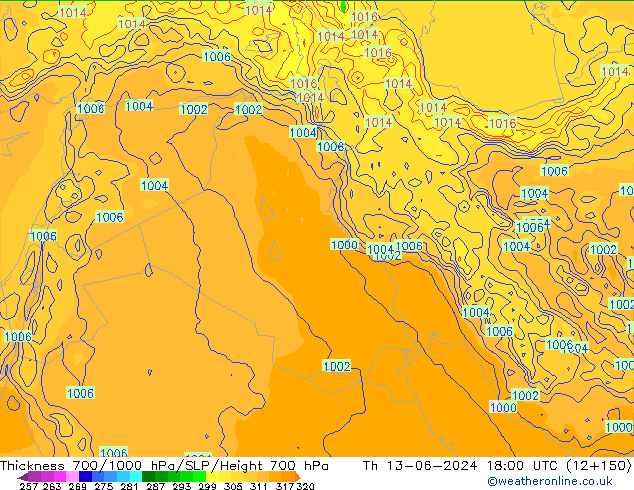 Thck 700-1000 hPa ECMWF Th 13.06.2024 18 UTC