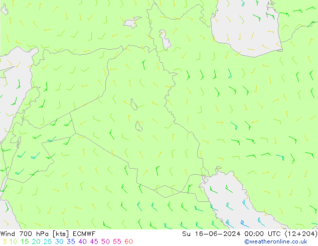 Rüzgar 700 hPa ECMWF Paz 16.06.2024 00 UTC