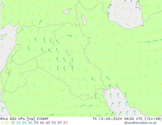 Viento 950 hPa ECMWF jue 13.06.2024 06 UTC