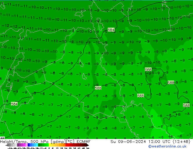 Z500/Rain (+SLP)/Z850 ECMWF  09.06.2024 12 UTC