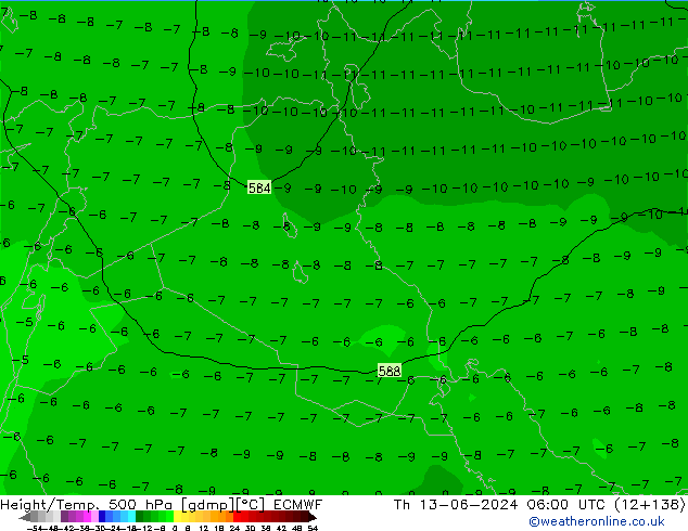 Height/Temp. 500 гПа ECMWF чт 13.06.2024 06 UTC