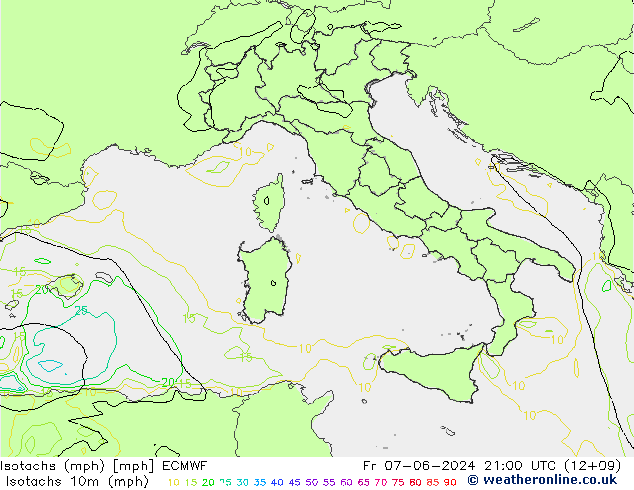 Isotachs (mph) ECMWF Fr 07.06.2024 21 UTC