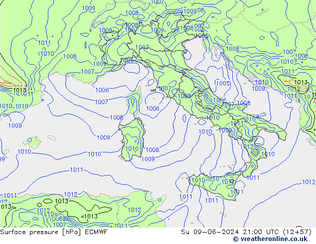 pression de l'air ECMWF dim 09.06.2024 21 UTC