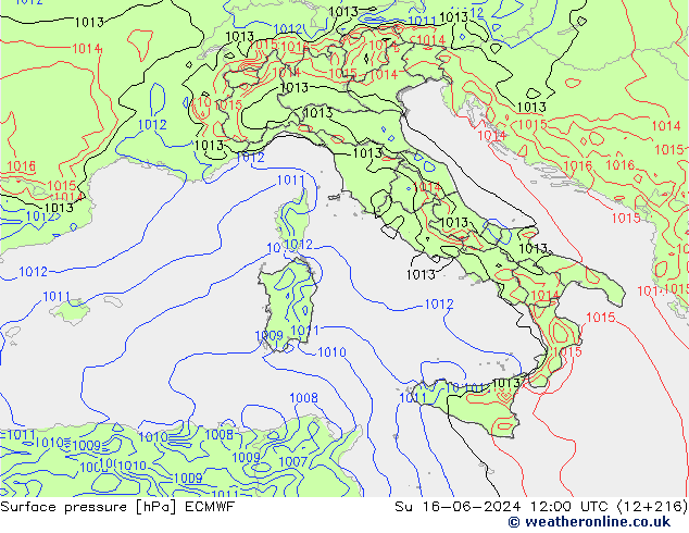 Bodendruck ECMWF So 16.06.2024 12 UTC