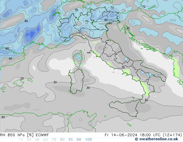 RH 850 hPa ECMWF Fr 14.06.2024 18 UTC