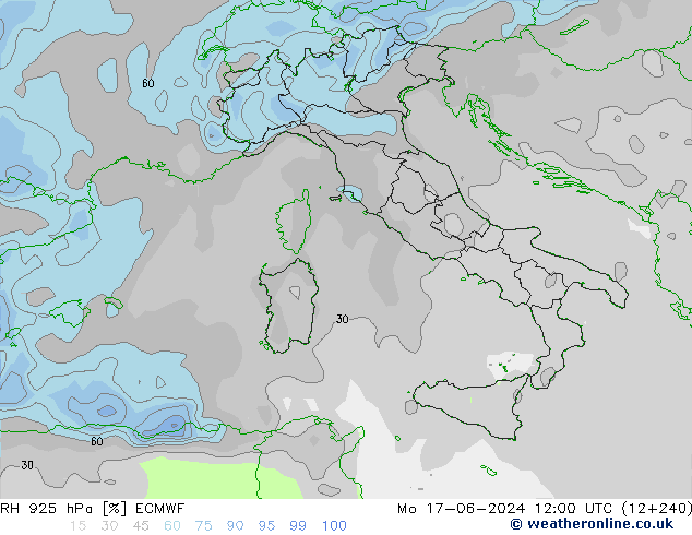 RH 925 гПа ECMWF пн 17.06.2024 12 UTC