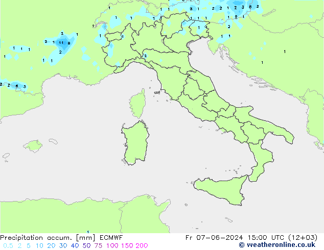 Precipitation accum. ECMWF ven 07.06.2024 15 UTC