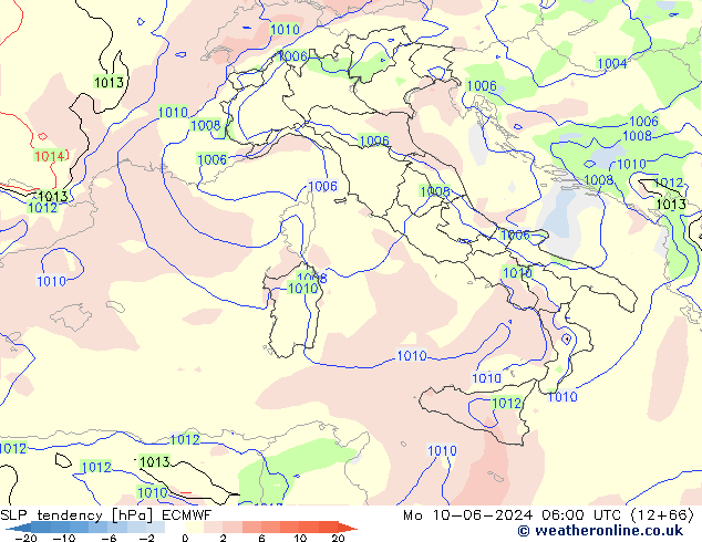 Tendance de pression  ECMWF lun 10.06.2024 06 UTC