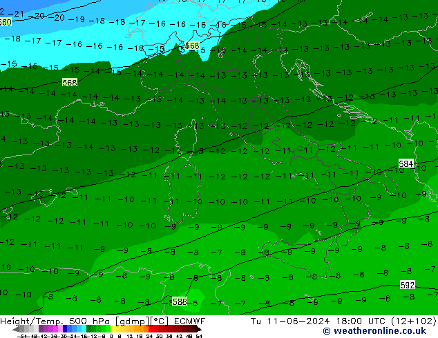 Z500/Rain (+SLP)/Z850 ECMWF mar 11.06.2024 18 UTC