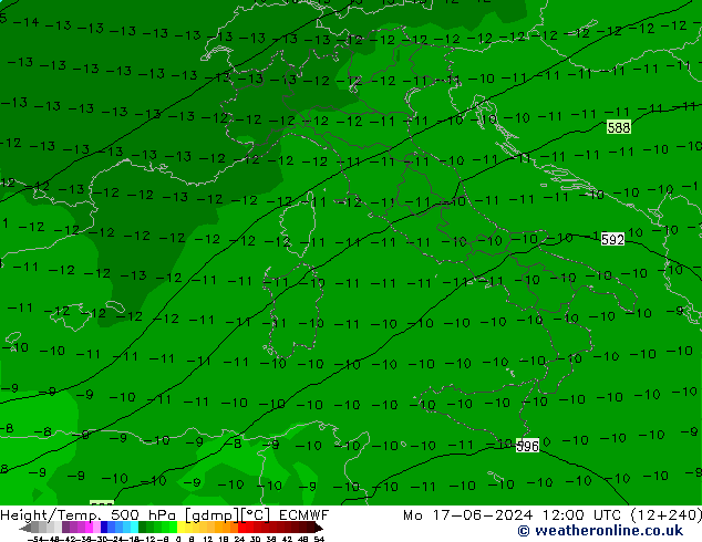 Hoogte/Temp. 500 hPa ECMWF ma 17.06.2024 12 UTC