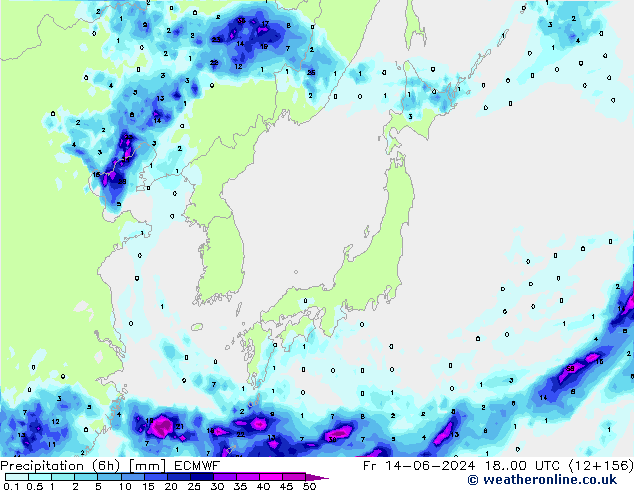 Précipitation (6h) ECMWF ven 14.06.2024 00 UTC