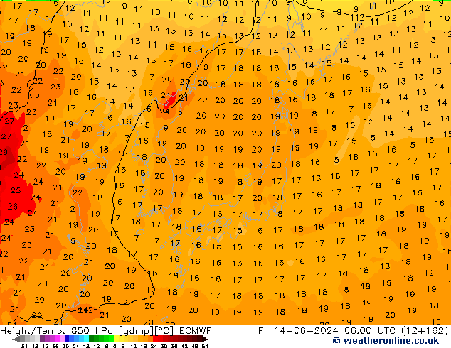 Height/Temp. 850 hPa ECMWF Fr 14.06.2024 06 UTC