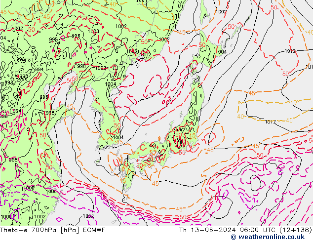 Theta-e 700hPa ECMWF Th 13.06.2024 06 UTC